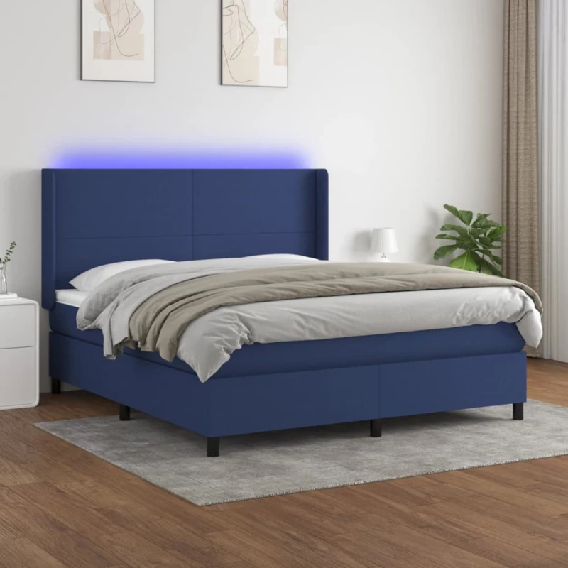 Κρεβάτι Boxspring με Στρώμα & LED Μπλε 160x200 εκ. Υφασμάτινο Μπλε 3138171