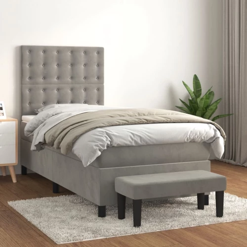 Κρεβάτι Boxspring με Στρώμα Ανοιχτό Γκρι 90x190 εκ. Βελούδινο Γκρι 3138055