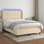Κρεβάτι Boxspring με Στρώμα & LED Κρεμ 140x190 εκ. Υφασμάτινο Κρεμ 3138634
