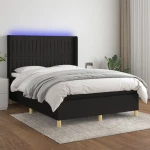 Κρεβάτι Boxspring με Στρώμα & LED Μαύρο 140x190 εκ. Υφασμάτινο Μαύρο 3139031