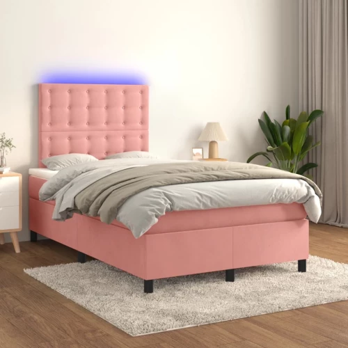 Κρεβάτι Boxspring με Στρώμα & LED Ροζ 120x200 εκ. Βελούδινο Ροζ 3136358