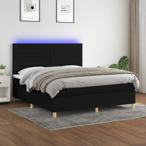 Κρεβάτι Boxspring με Στρώμα & LED Μαύρο 180x200 εκ. Υφασμάτινο Μαύρο 3135535