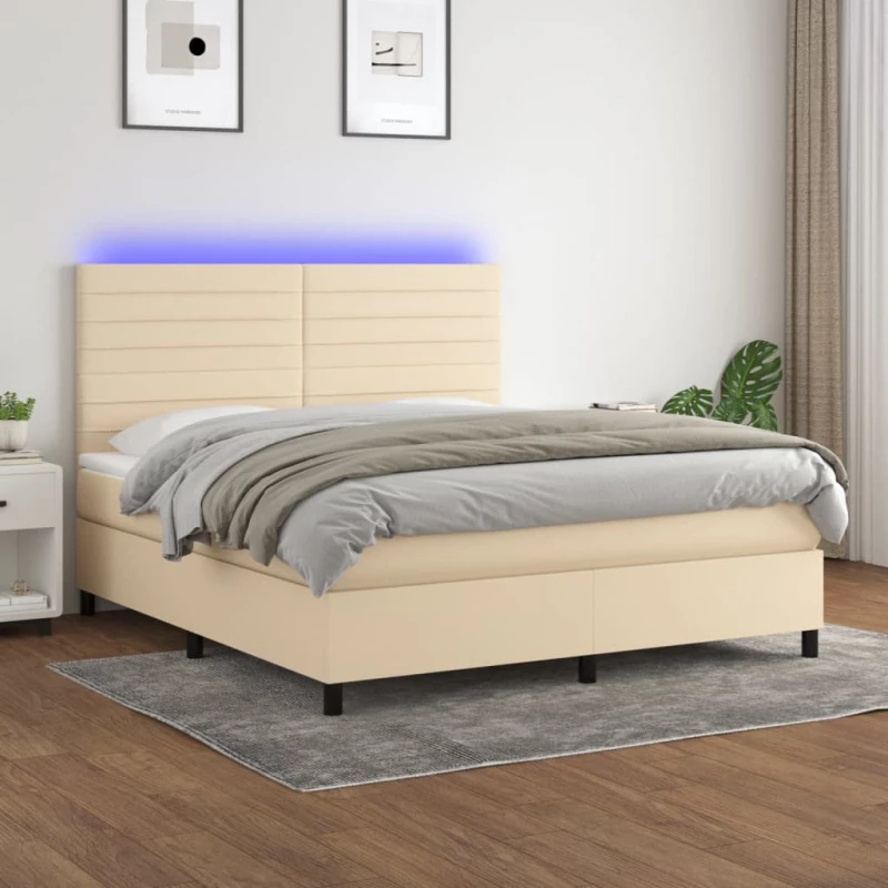 Κρεβάτι Boxspring με Στρώμα & LED Κρεμ 160x200 εκ. Υφασμάτινο Κρεμ 3134970