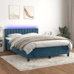 Κρεβάτι Boxspring με Στρώμα & LED Σκ. Μπλε 140x190εκ. Βελούδινο Μπλε 3134643