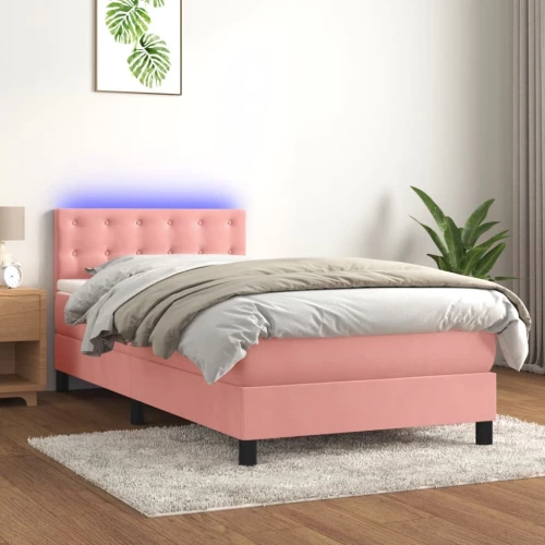 Κρεβάτι Boxspring με Στρώμα & LED Ροζ 100x200 εκ. Βελούδινο Ροζ 3134632