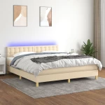 Κρεβάτι Boxspring με Στρώμα & LED Κρεμ 180x200 εκ. Υφασμάτινο Κρεμ 3134058