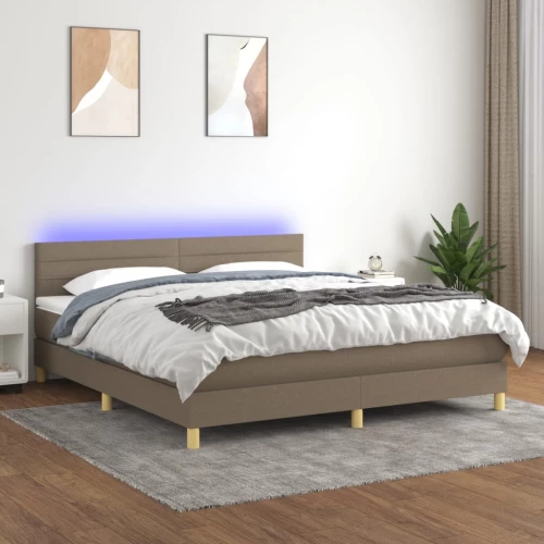Κρεβάτι Boxspring με Στρώμα & LED Taupe 180x200 εκ. Υφασμάτινο μπεζ-γκρι 3133817