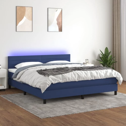 Κρεβάτι Boxspring με Στρώμα & LED Μπλε 160x200 εκ. Υφασμάτινο Μπλε 3133251