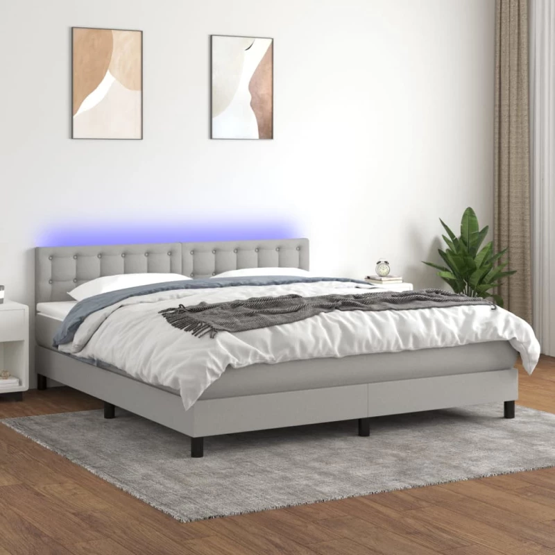 Κρεβάτι Boxspring με Στρώμα & LED Αν.Γκρι 160x200 εκ Υφασμάτινο Γκρι 3133485