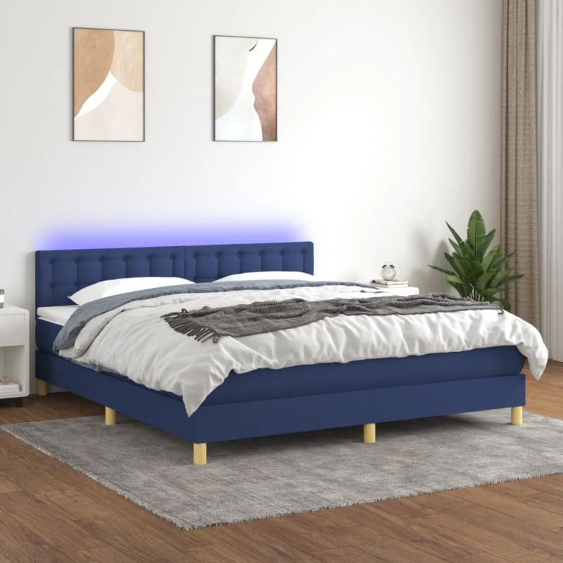 Κρεβάτι Boxspring με Στρώμα & LED Μπλε 180x200 εκ. Υφασμάτινο Μπλε 3134059