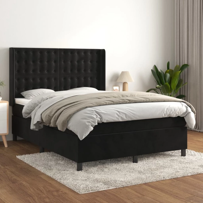 Κρεβάτι Boxspring με Στρώμα Μαύρο 140x200 εκ. Βελούδινο Μαύρο 3132923