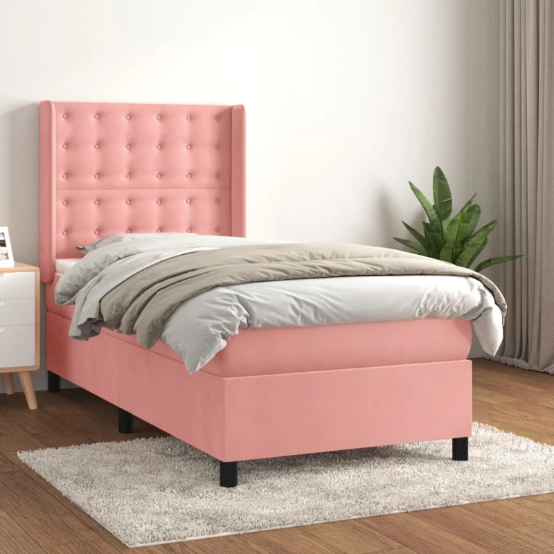 Κρεβάτι Boxspring με Στρώμα Ροζ 100x200 εκ. Βελούδινο Ροζ 3132908