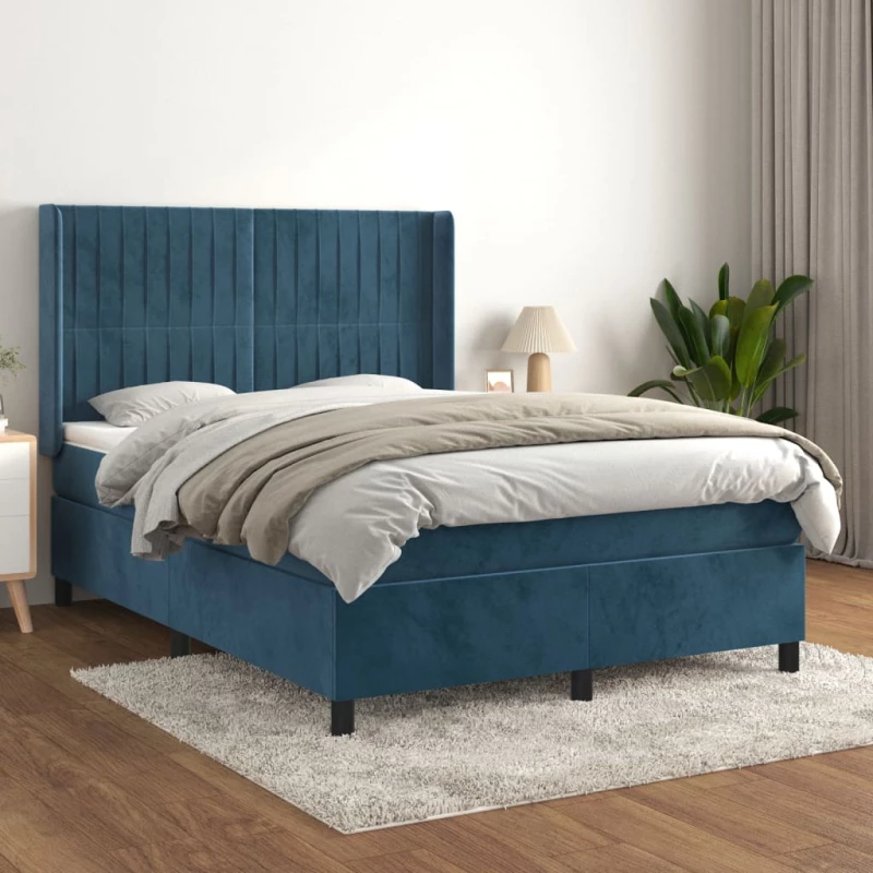 Κρεβάτι Boxspring με Στρώμα Σκούρο Μπλε 140x200 εκ. Βελούδινο Μπλε 3132805