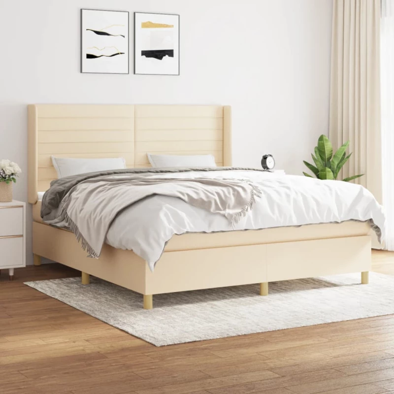 Κρεβάτι Boxspring με Στρώμα Κρεμ 180x200 εκ. Υφασμάτινο Κρεμ 3132094