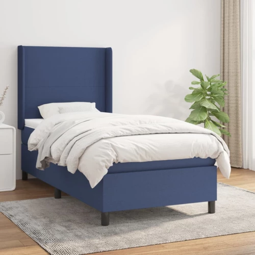 Κρεβάτι Boxspring με Στρώμα Μπλε 90x190 εκ.Υφασμάτινο Μπλε 3131239