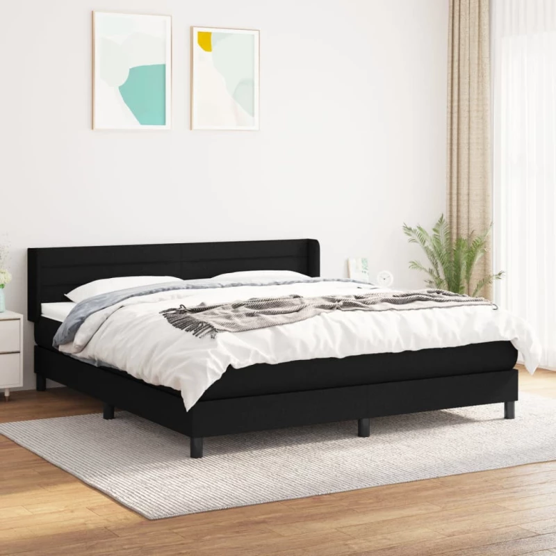 Κρεβάτι Boxspring με Στρώμα Μαύρο 180x200 εκ. Υφασμάτινο Μαύρο 3129811