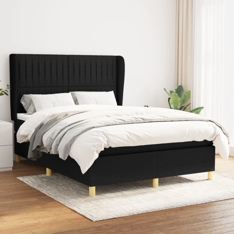 Κρεβάτι Boxspring με Στρώμα Μαύρο 140x200 εκ. Υφασμάτινο Μαύρο 3128687
