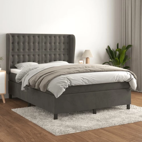Κρεβάτι Boxspring με Στρώμα Σκούρο Γκρι 140x200 εκ. Βελούδινο Γκρι 3129454