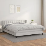 Κρεβάτι Boxspring με Στρώμα Λευκό 160x200εκ.από Συνθετικό Δέρμα Λευκό 3127320