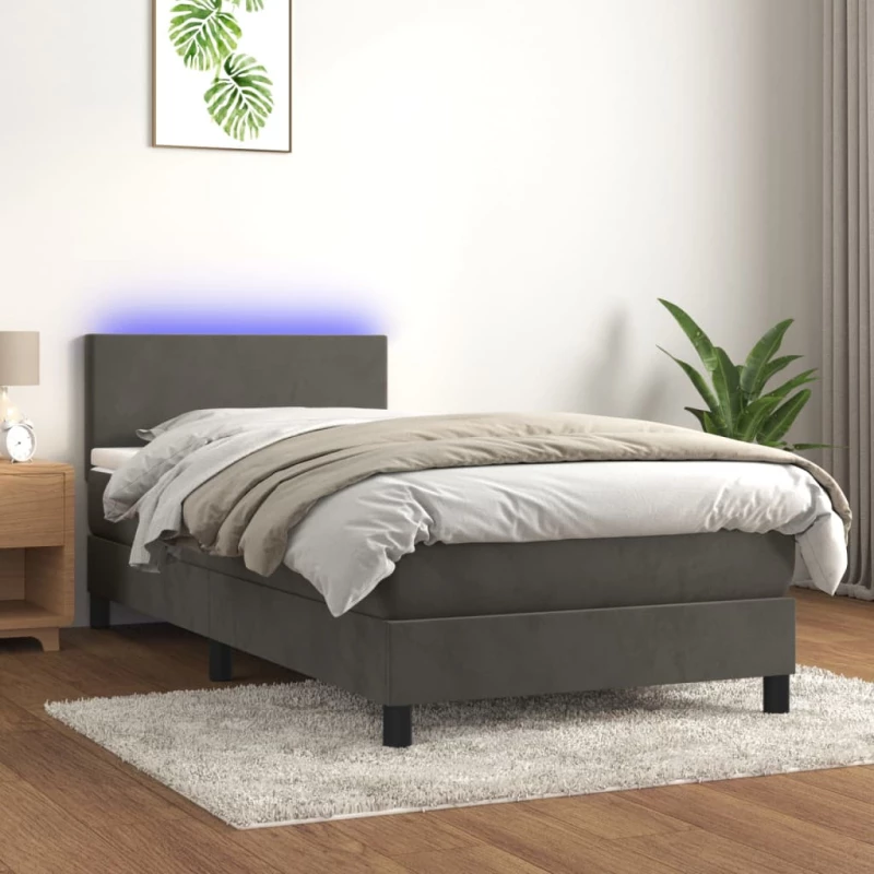Κρεβάτι Boxspring με Στρώμα & LED Σκ. Γκρι 100x200εκ. Βελούδινο Γκρι 3134268