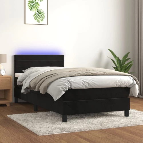 Κρεβάτι Boxspring με Στρώμα & LED Μαύρο 100x200 εκ. Βελούδινο Μαύρο 3134449