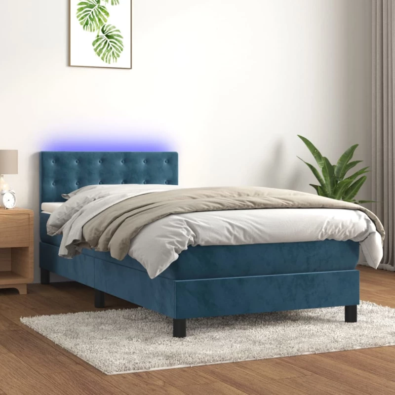 Κρεβάτι Boxspring με Στρώμα & LED Σκ. Μπλε 100x200εκ. Βελούδινο Μπλε 3134631