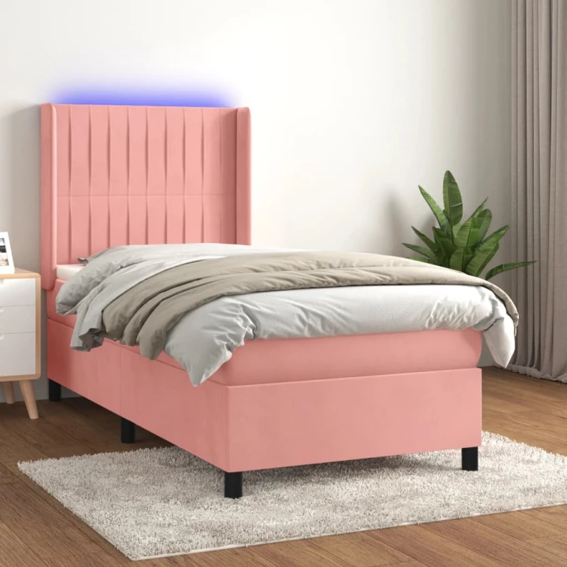 Κρεβάτι Boxspring με Στρώμα & LED Ροζ 80 x 200 εκ. Βελούδινο Ροζ 3139654