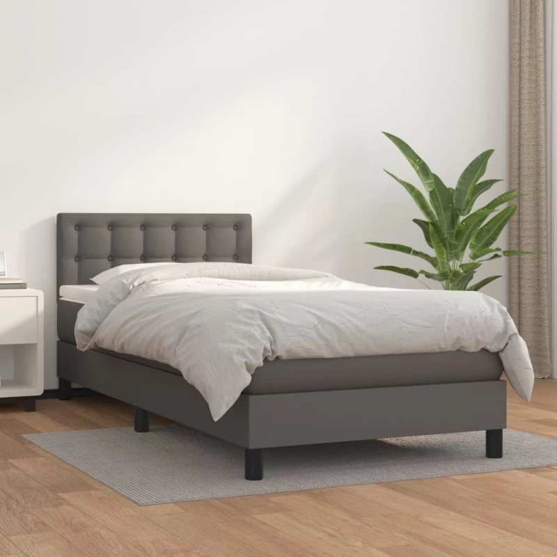 Κρεβάτι Boxspring με Στρώμα Γκρι 90x190 εκ. από Συνθετικό Δέρμα Γκρι 3141099