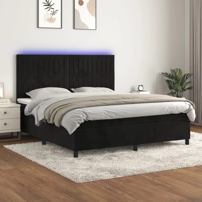 Κρεβάτι Boxspring με Στρώμα & LED Μαύρο 180x200 εκ. Βελούδινο Μαύρο 3136259
