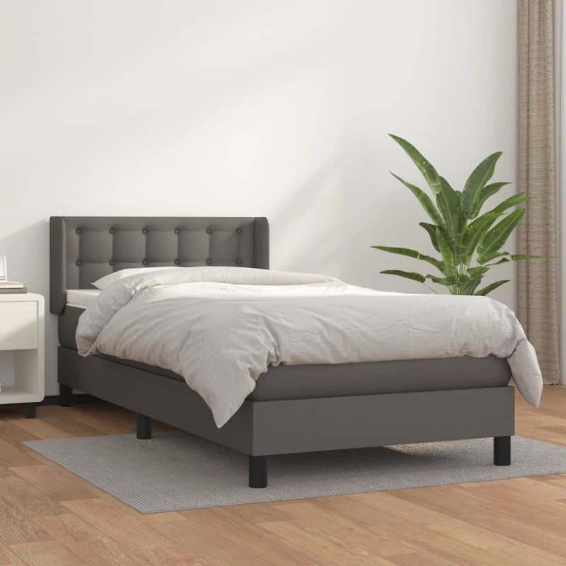 Κρεβάτι Boxspring με Στρώμα Γκρι 90x190 εκ. από Συνθετικό Δέρμα Γκρι 3130755