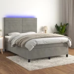 Κρεβάτι Boxspring με Στρώμα & LED Αν.Γκρι 140x200 εκ. Βελούδινο Γκρι 3136185