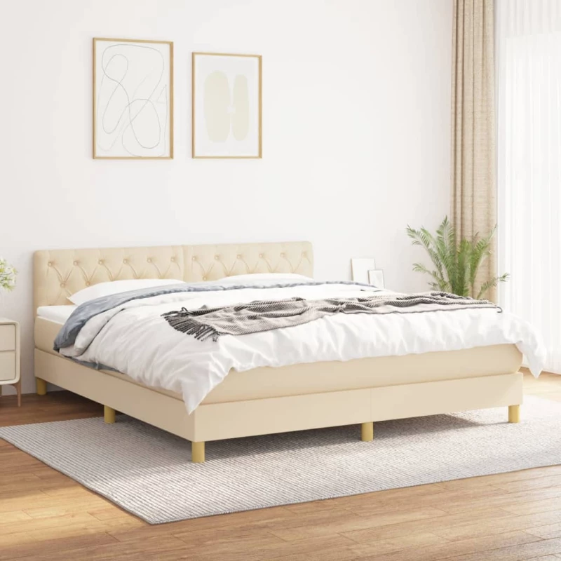 Κρεβάτι Boxspring με Στρώμα Κρεμ 160x200 εκ. Υφασμάτινο Κρεμ 3140870