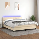 Κρεβάτι Boxspring με Στρώμα & LED Κρεμ 160x200 εκ. Υφασμάτινο Κρεμ 3133330