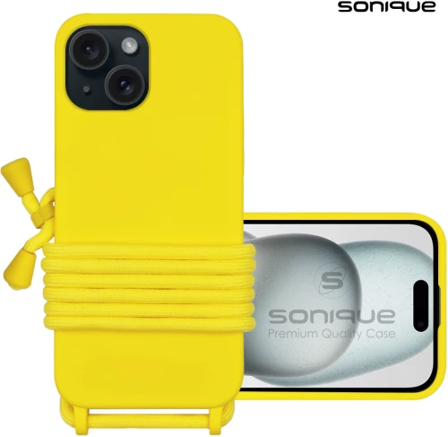 Θήκη Σιλικόνης με Κορδόνι CarryHang Sonique Apple iPhone 15 Κίτρινο - Sonique - Κίτρινο - iPhone 15 - Θήκες Πλάτης