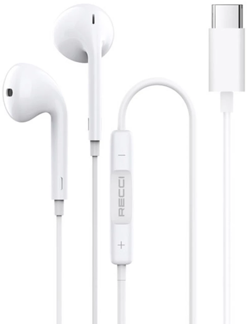 Recci REP-L27 - Ενσύρματα Handsfree Ακουστικά Type-C - White (6955482503744)