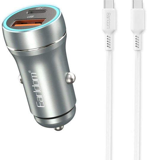 Φορτιστή αυτοκινήτου Earldom ES-CC29, 30W, USB QC3.0, PD, με καλώδιο Type-C PD, Αργυροειδής - 40351