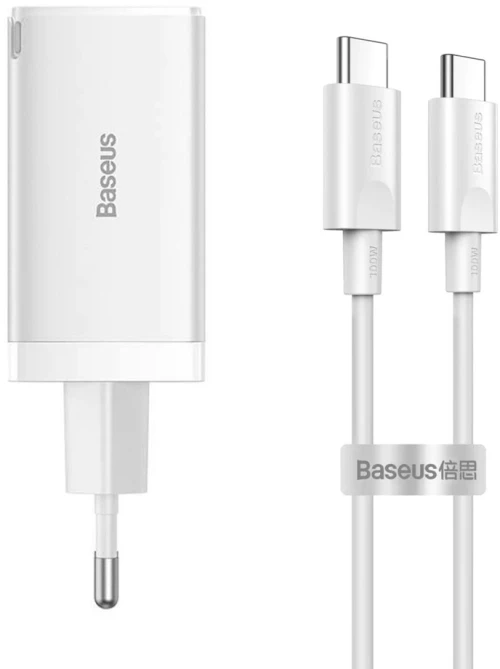 Network charger Baseus GaN5 Pro Fast, 65W, PD cable, White - 40410