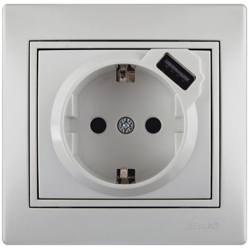 Lezard Πρίζα Σούκο + USB (σε αναμονή) Ασημί Mira (Πλήρης) 701.1010181B