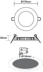 ΛΕΥΚΟ ΣΤΡΟΓΓΥΛΟ LED ΠΑΝΕΛ ΧΩΝΕΥΤΟ 12W 3000K 1040Lm Φ170mm 230V AC Ra80