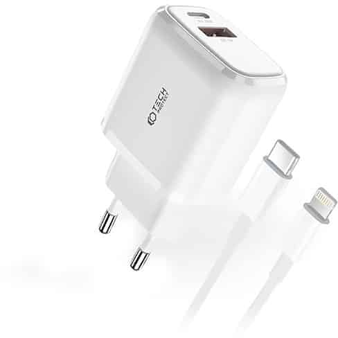 Tech-Protect® Φορτιστής με Θύρα USB-A και Θύρα USB-C και Καλώδιο Lightning 20W Power Delivery / Quick Charge 3.0 Λευκό