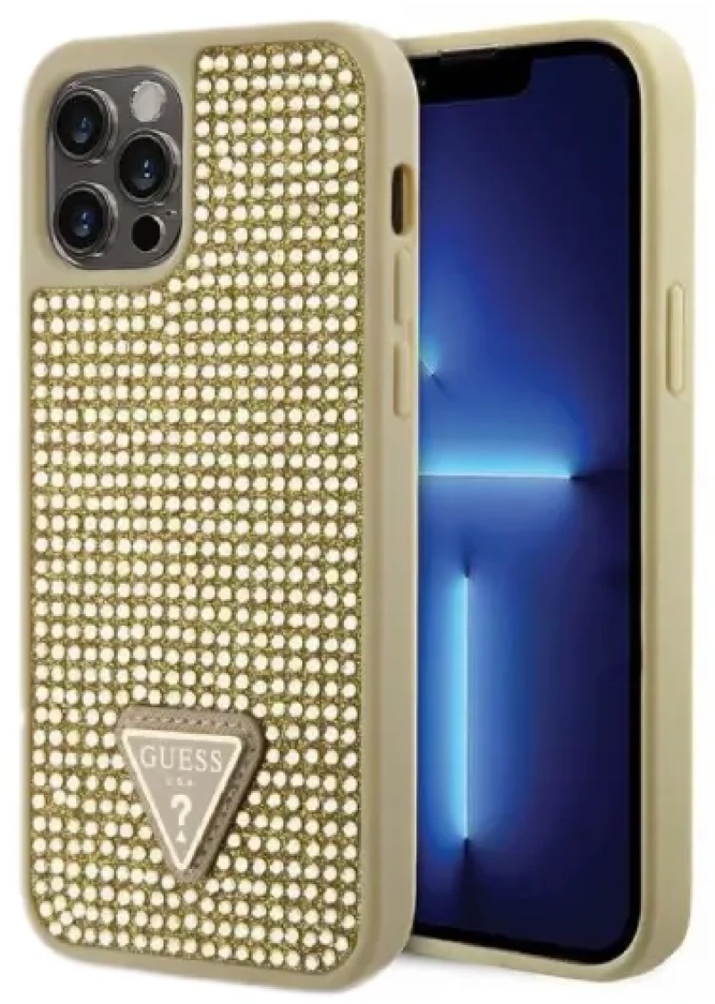 Guess® Rhinestones Triangle Metal Logo Collection iPhone 12 Pro Max - Χρυσό (GUHCP12LHDGTPD)
