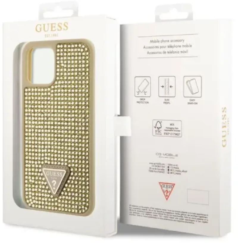 Guess® Rhinestones Triangle Metal Logo Collection iPhone 12 Pro Max - Χρυσό (GUHCP12LHDGTPD)