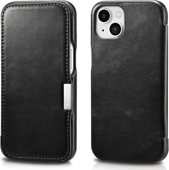 iCarer® Vintage θήκη Book Curved Edge Metal Clip iPhone 13 Mαύρο (RIX1306-BK)