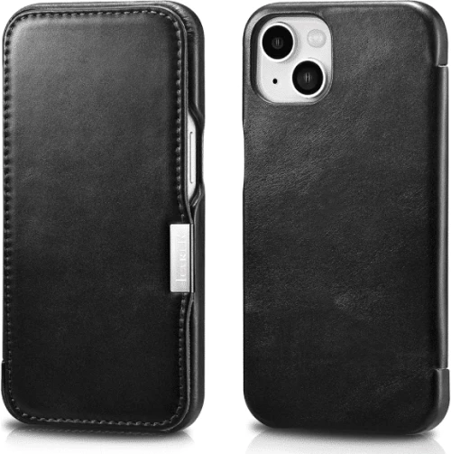 iCarer® Vintage θήκη Book Curved Edge Metal Clip iPhone 13 Mαύρο (RIX1306-BK)