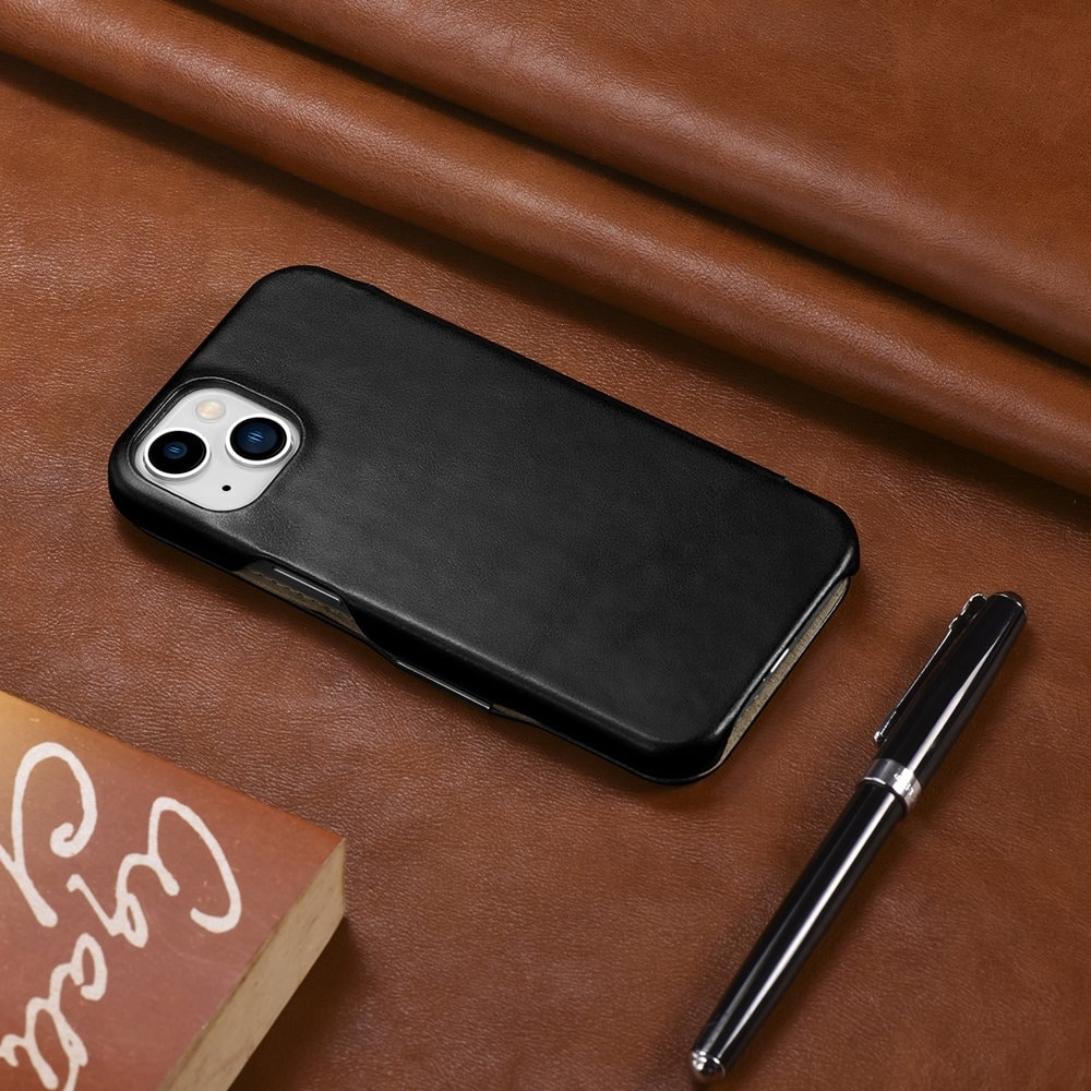 iCarer® Vintage θήκη Book Curved Edge Metal Clip iPhone 13 Mαύρο (RIX1306-BK)