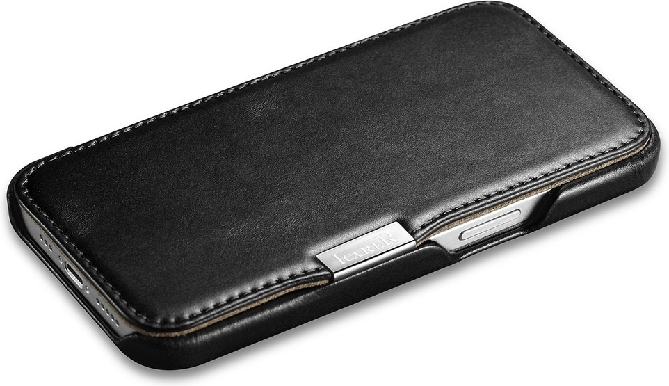 iCarer® Vintage θήκη Book Curved Edge Metal Clip iPhone 13 Mαύρο (RIX1306-BK)