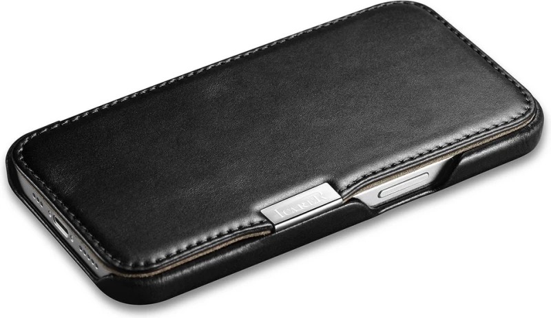 iCarer® Vintage θήκη Book Curved Edge Metal Clip iPhone 13 Mαύρο (RIX1306-BK)