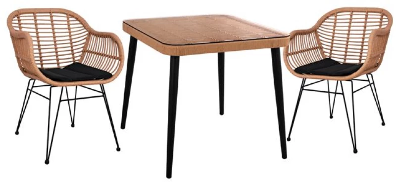 ΣΕΤ 3ΤΜΧ WICKER ΜΕ ΤΡΑΠΕΖΙ 80X80Χ78Υ ΜΠΕΖ & ΜΑΥΡΟ ΧΡΩΜΑ FB910483