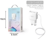 Tranyoo Φορτιστής με καλώδιο Type-C 2USB V20 2.4A – Charger 2USB Fast 20934