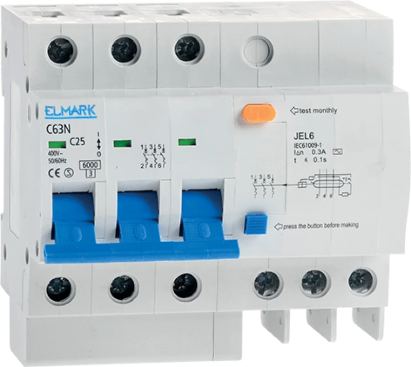 RESIDUAL CURRENT OPERATED CIRCUIT BREAKER JEL6 6kA 3P 25A/300mA
